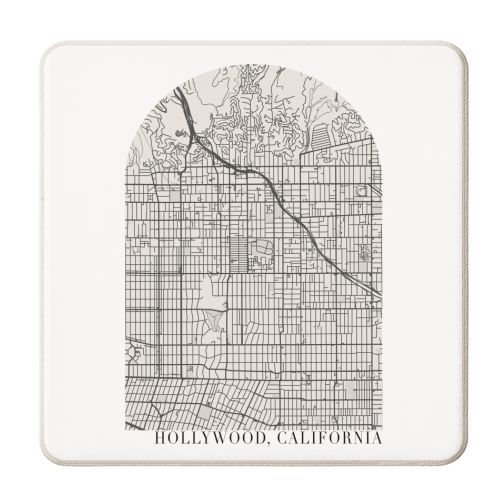 Hollywood California Boho Minimal Arch Street Map White Background - personalised beer coaster by Toni Scott