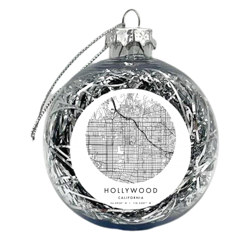 Hollywood California Minimal Modern Circle Street Map - xmas bauble by Toni Scott