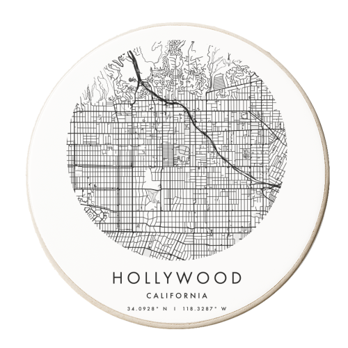 Hollywood California Minimal Modern Circle Street Map - personalised beer coaster by Toni Scott
