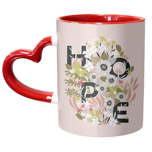 HOPE with Earthy Floral Egg - unique mug by Dominique Vari