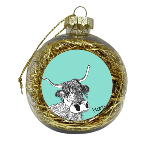 Horny Cow - xmas bauble by Casey Rogers