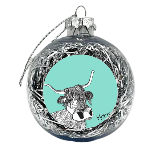 Horny Cow - xmas bauble by Casey Rogers