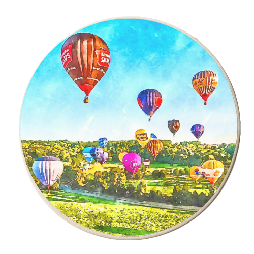 Hot Air Balloons flying over Bristolian fields. - personalised beer coaster by AP