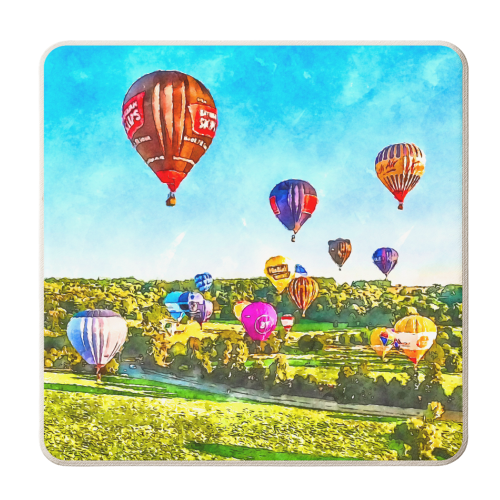 Hot Air Balloons flying over Bristolian fields. - personalised beer coaster by AP