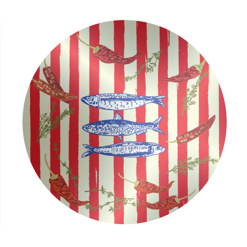 Hot Chili Sardines with Vintage Stripes - Circle Sticker by EZbie