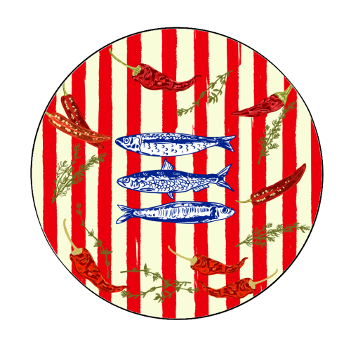 Hot Chili Sardines with Vintage Stripes - Circle Sticker by EZbie