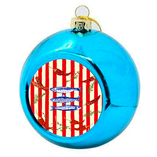 Hot Chili Sardines with Vintage Stripes - colourful christmas bauble by EZbie