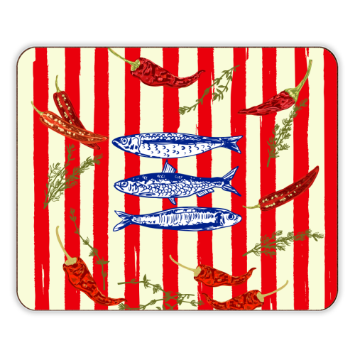 Hot Chili Sardines with Vintage Stripes - designer placemat by EZbie