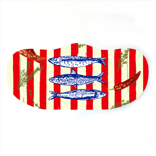 Hot Chili Sardines with Vintage Stripes - face cover mask by EZbie
