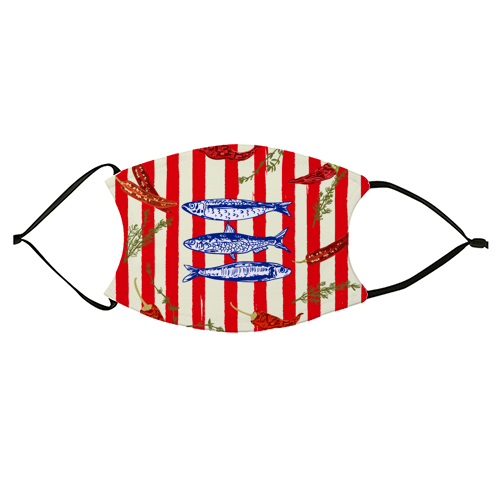 Hot Chili Sardines with Vintage Stripes - face cover mask by EZbie