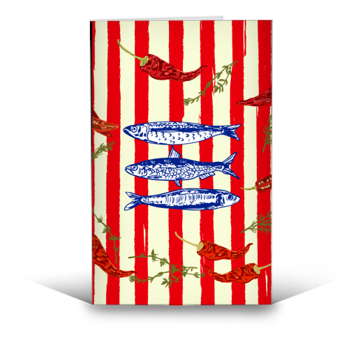 Hot Chili Sardines with Vintage Stripes - funny greeting card by EZbie