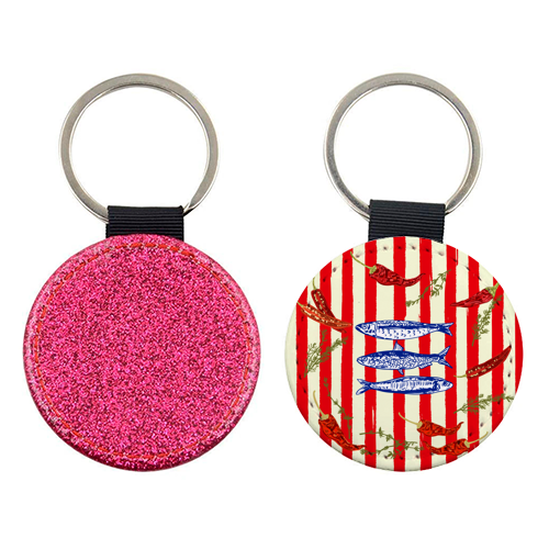 Hot Chili Sardines with Vintage Stripes - keyring by EZbie