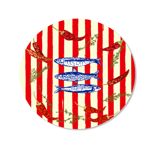 Hot Chili Sardines with Vintage Stripes - Magnet by EZbie