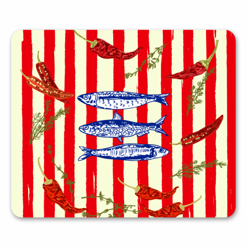 Hot Chili Sardines with Vintage Stripes - mouse mat by EZbie