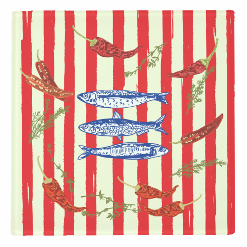 Hot Chili Sardines with Vintage Stripes - personalised beer coaster by EZbie