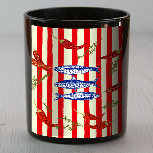 Hot Chili Sardines with Vintage Stripes - scented candle by EZbie