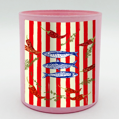 Hot Chili Sardines with Vintage Stripes - scented candle by EZbie