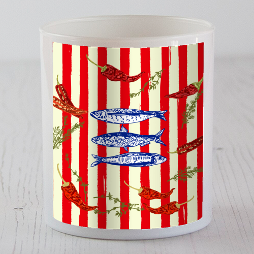 Hot Chili Sardines with Vintage Stripes - scented candle by EZbie