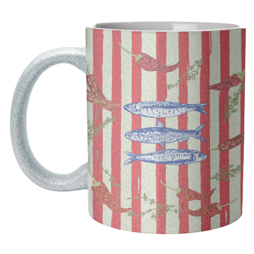 Hot Chili Sardines with Vintage Stripes - unique mug by EZbie