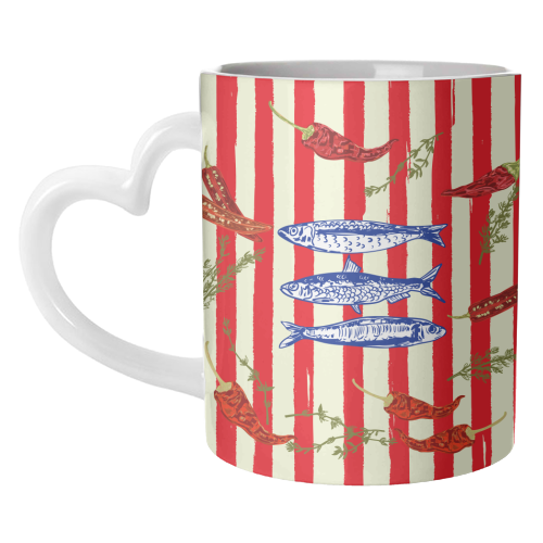 Hot Chili Sardines with Vintage Stripes - unique mug by EZbie