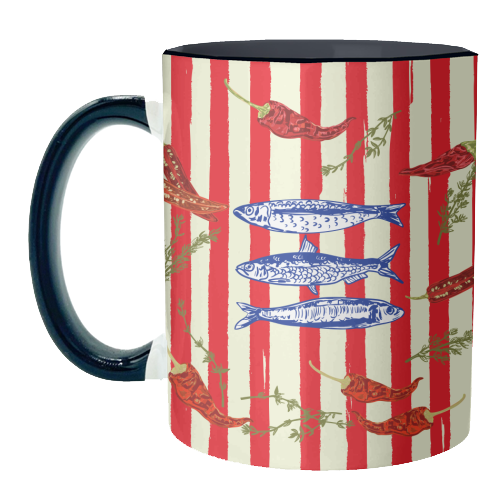 Hot Chili Sardines with Vintage Stripes - unique mug by EZbie