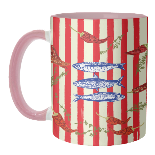 Hot Chili Sardines with Vintage Stripes - unique mug by EZbie