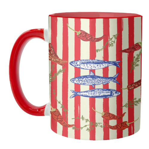 Hot Chili Sardines with Vintage Stripes - unique mug by EZbie