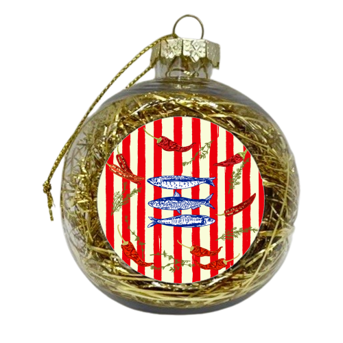 Hot Chili Sardines with Vintage Stripes - xmas bauble by EZbie