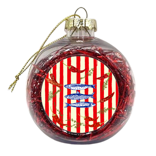 Hot Chili Sardines with Vintage Stripes - xmas bauble by EZbie