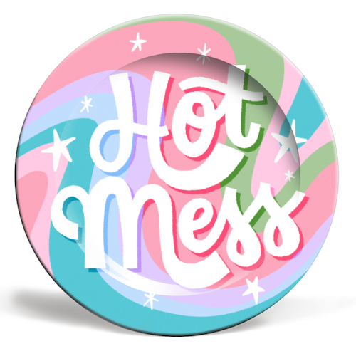 Hot Mess Retro Vibe Print - ceramic dinner plate by Natalie Rodrigues