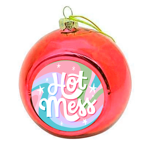 Hot Mess Retro Vibe Print - colourful christmas bauble by Natalie Rodrigues