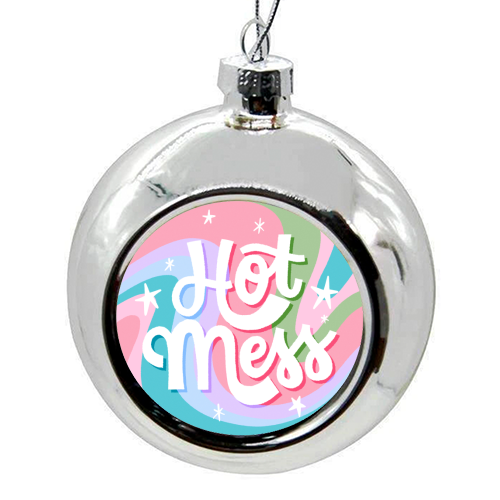 Hot Mess Retro Vibe Print - colourful christmas bauble by Natalie Rodrigues