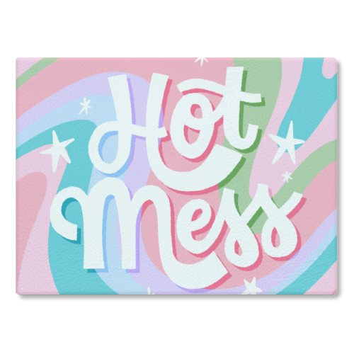 Hot Mess Retro Vibe Print - glass chopping board by Natalie Rodrigues