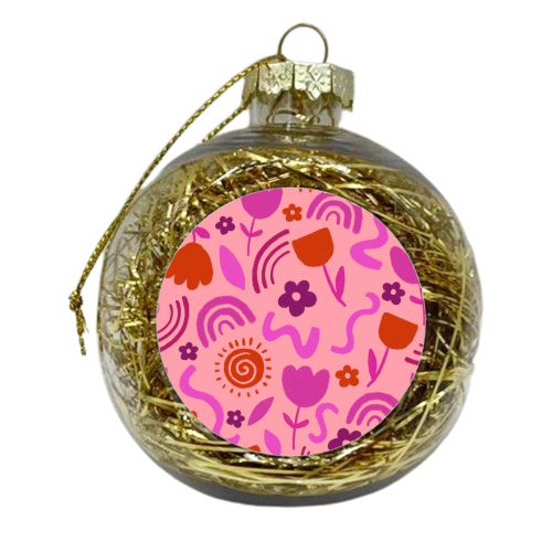 Hot pink abstract pattern play - xmas bauble by sarah morley