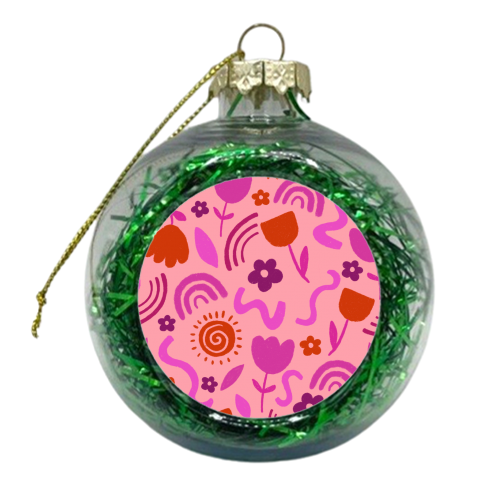 Hot pink abstract pattern play - xmas bauble by sarah morley