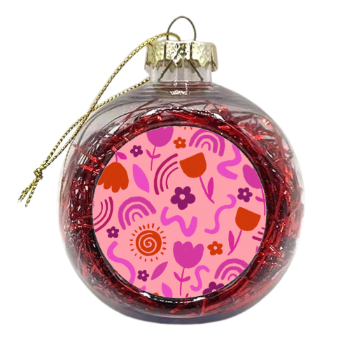 Hot pink abstract pattern play - xmas bauble by sarah morley