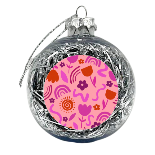 Hot pink abstract pattern play - xmas bauble by sarah morley