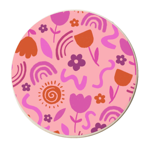 Hot pink abstract pattern play - personalised beer coaster by sarah morley