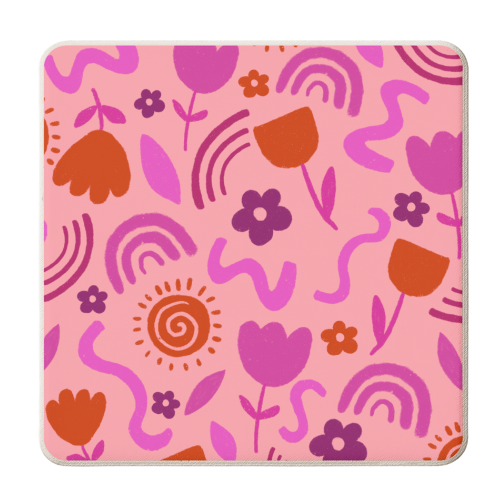 Hot pink abstract pattern play - personalised beer coaster by sarah morley