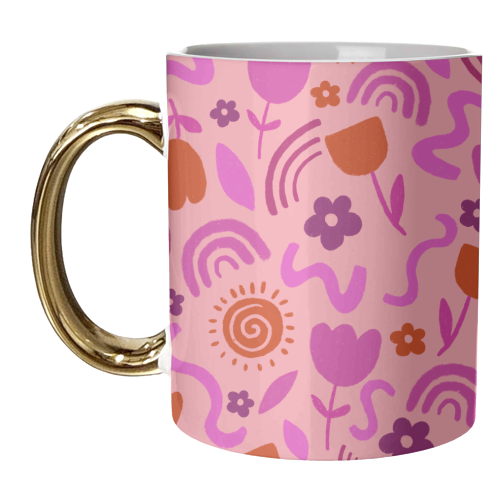 Hot pink abstract pattern play - unique mug by sarah morley