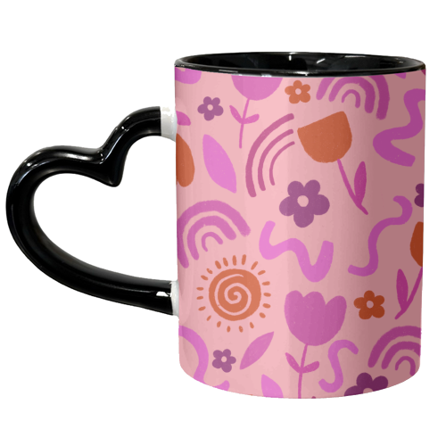 Hot pink abstract pattern play - unique mug by sarah morley