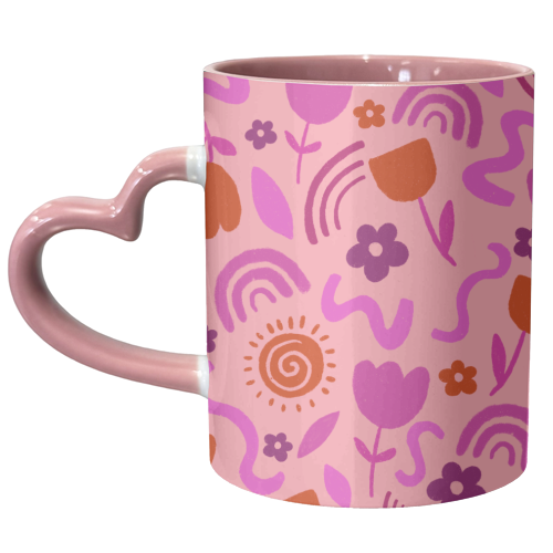 Hot pink abstract pattern play - unique mug by sarah morley