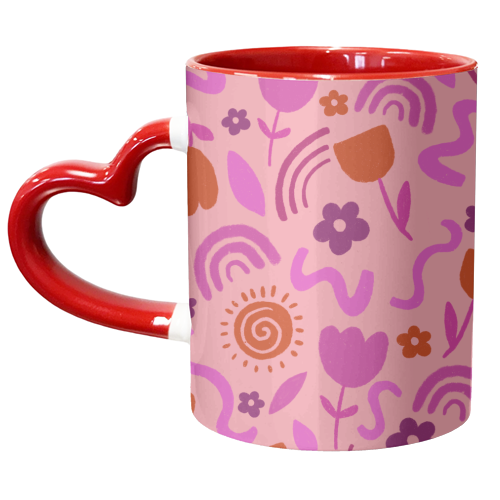 Hot pink abstract pattern play - unique mug by sarah morley