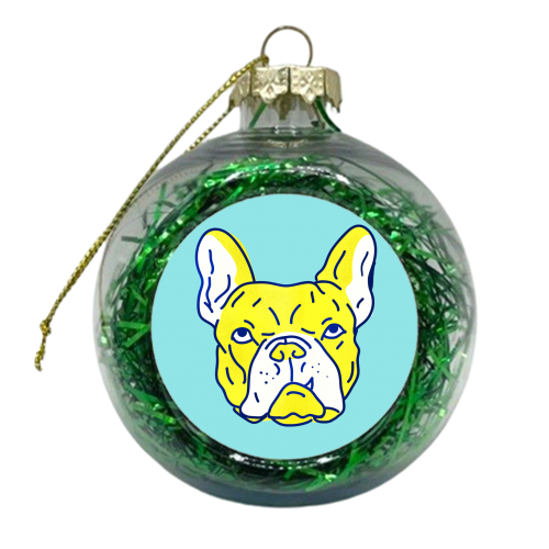 Hot Yellow Bulldog Portrait - xmas bauble by Ania Wieclaw
