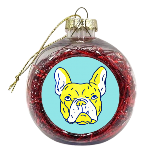 Hot Yellow Bulldog Portrait - xmas bauble by Ania Wieclaw