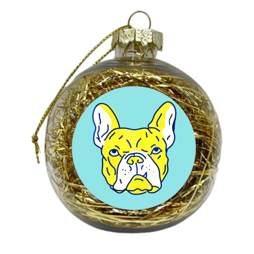 Hot Yellow Bulldog Portrait - xmas bauble by Ania Wieclaw