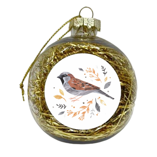 House Sparrow - xmas bauble by Sorcha Faulkner
