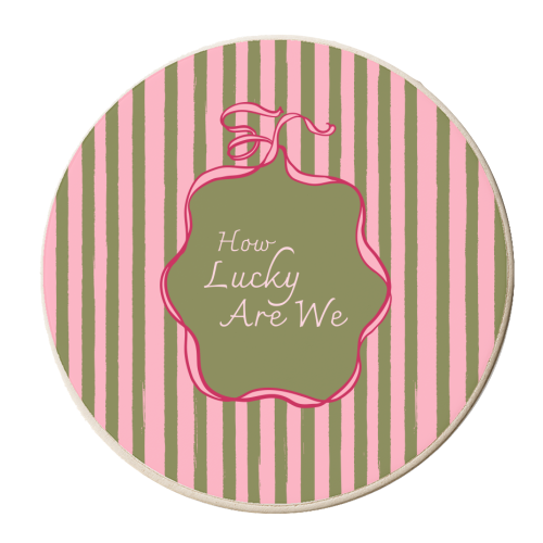 How Lucky Are We Pink Coquette Stripe - personalised beer coaster by EZbie