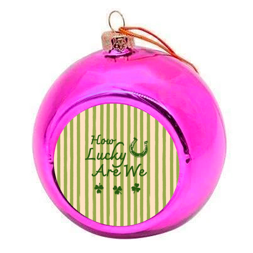 How Lucky We Are Horseshoe & Clover Green Stripe - colourful christmas bauble by EZbie