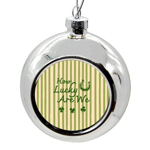 How Lucky We Are Horseshoe & Clover Green Stripe - colourful christmas bauble by EZbie